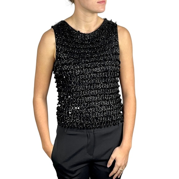 VINTAGE HONG KONG 60S SLEEVELESS BEAD EMBELLISHED WOOL KNIT EVENING TANK TOP - Picture 1 of 16